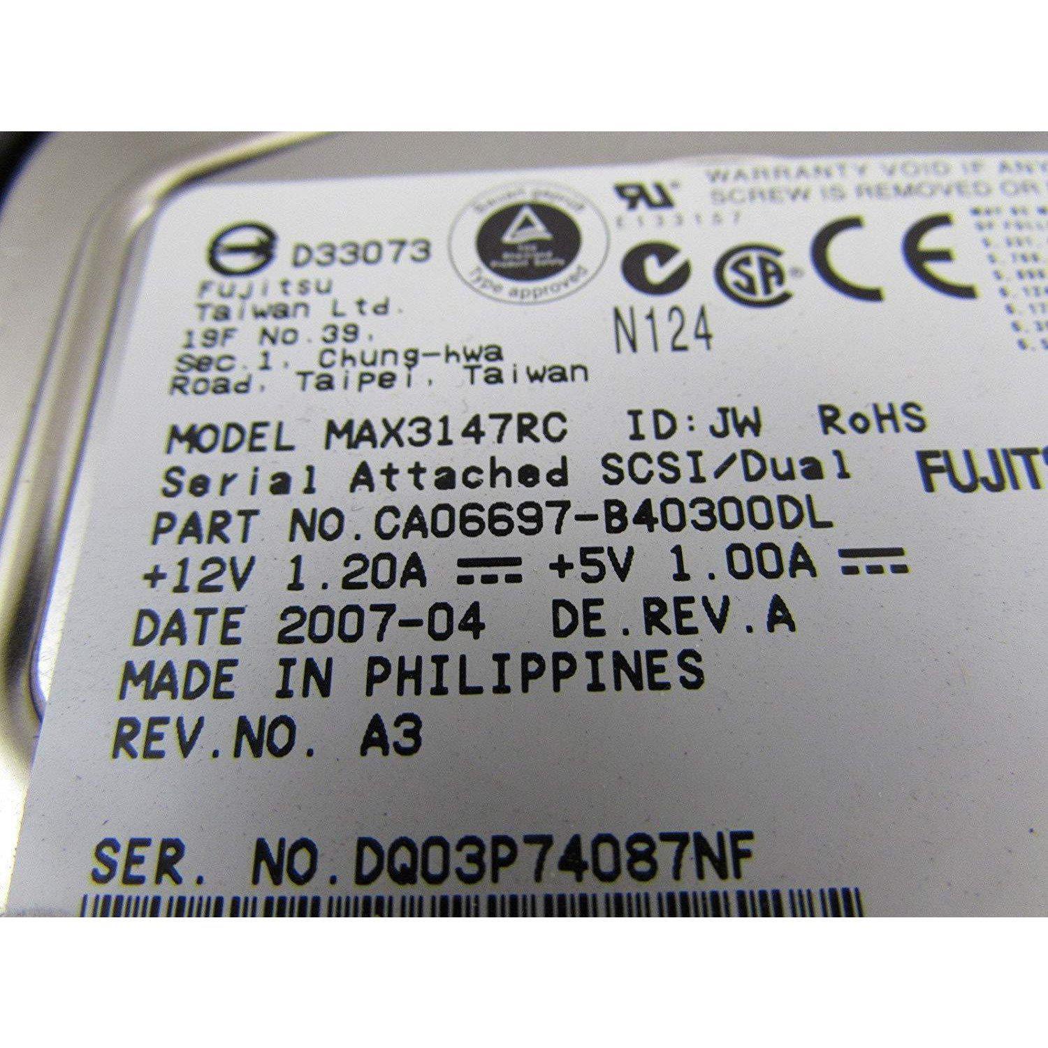 Dell 146GB SAS 15K Hot Swap Hard Drive M8034 Fujitsu MAX3147RC + Tray 0F9541 - AloinfoUSA