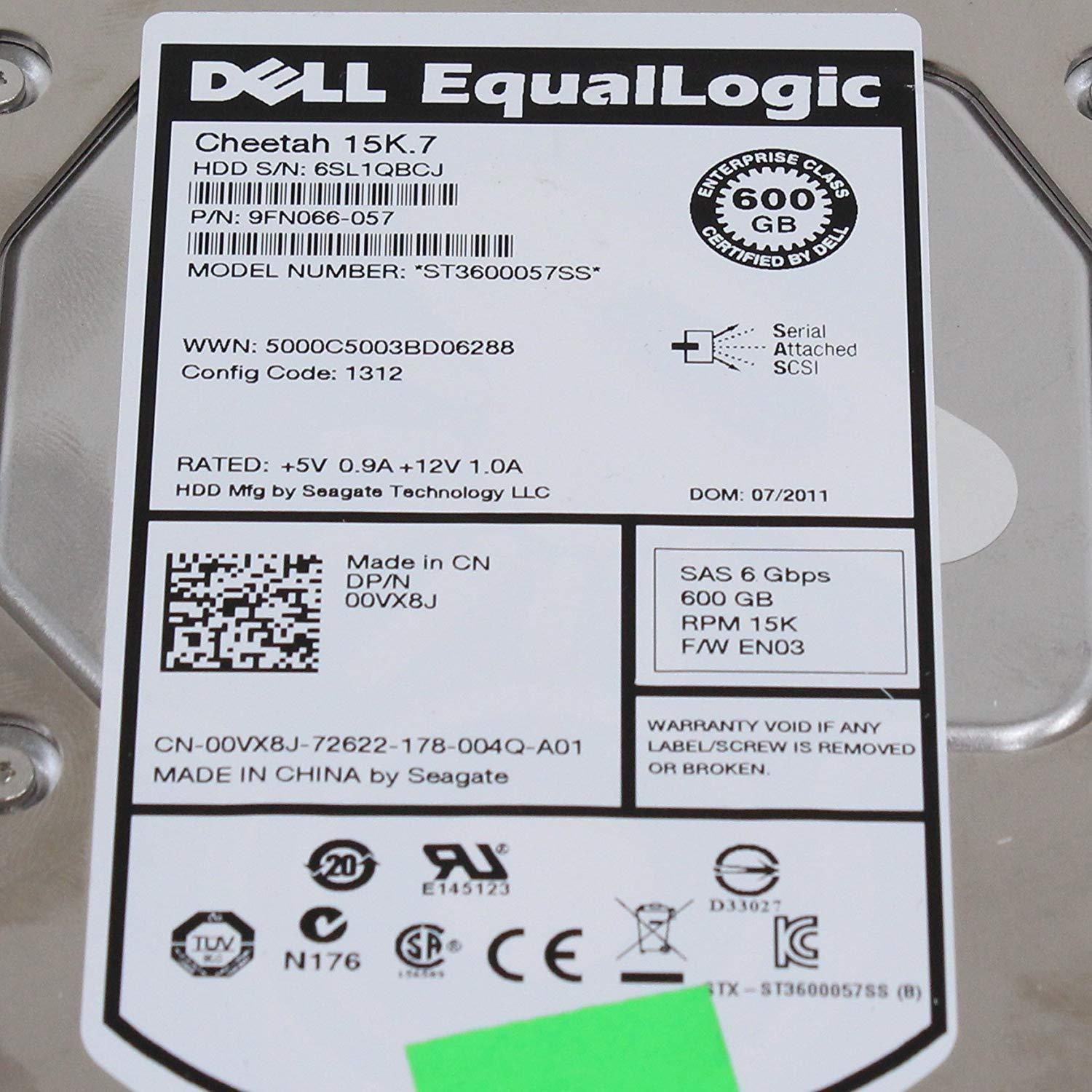 Dell Equallogic 600GB 15K SAS 3.5" 0VX8J ST3600057SS PS6000 PS4000 PS5000 PS6010 - AloinfoUSA