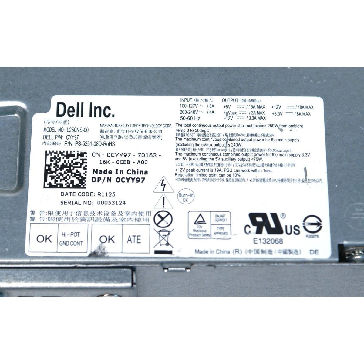 Dell Inspiron 530 Vostro 200 250W 250 Watt Power Supply Unit PSU (CYY97 L250NS-0) - AloinfoUSA