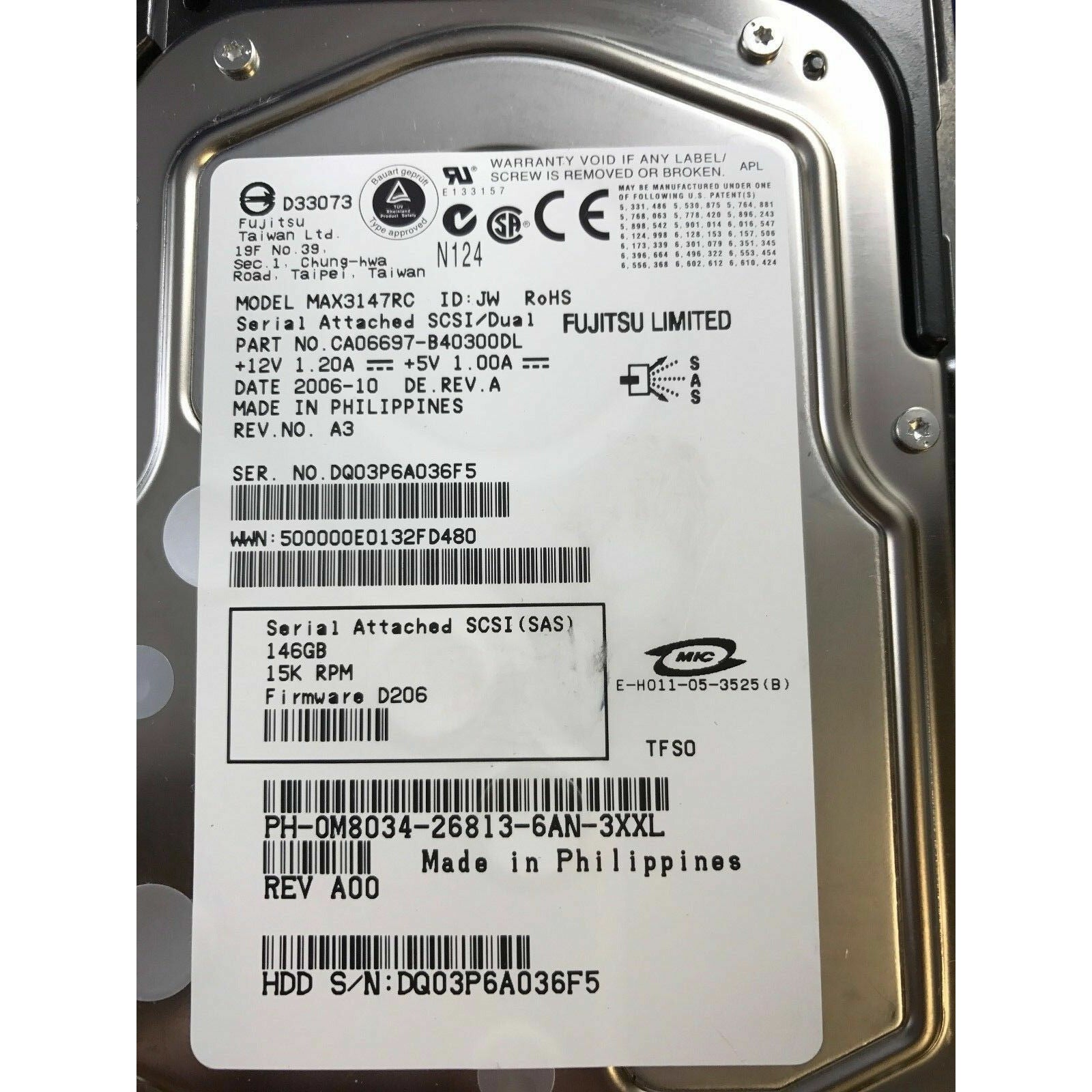 DELL M8034 MAX3147RC CA06697-B40300DL 146GB 15K SAS HOT PLUG HARD DRIVE 102646059333 - AloinfoUSA