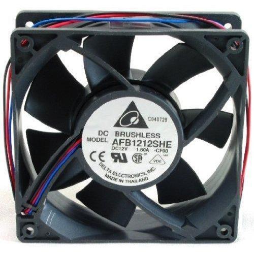 Delta AFB1212SHE-CF00 120 x 120 x 38mm Cooling Fan, 190.48 CFM, 55.5 dBA, 4100 RPM, 1.6A, 3 pin Tach - AloinfoUSA