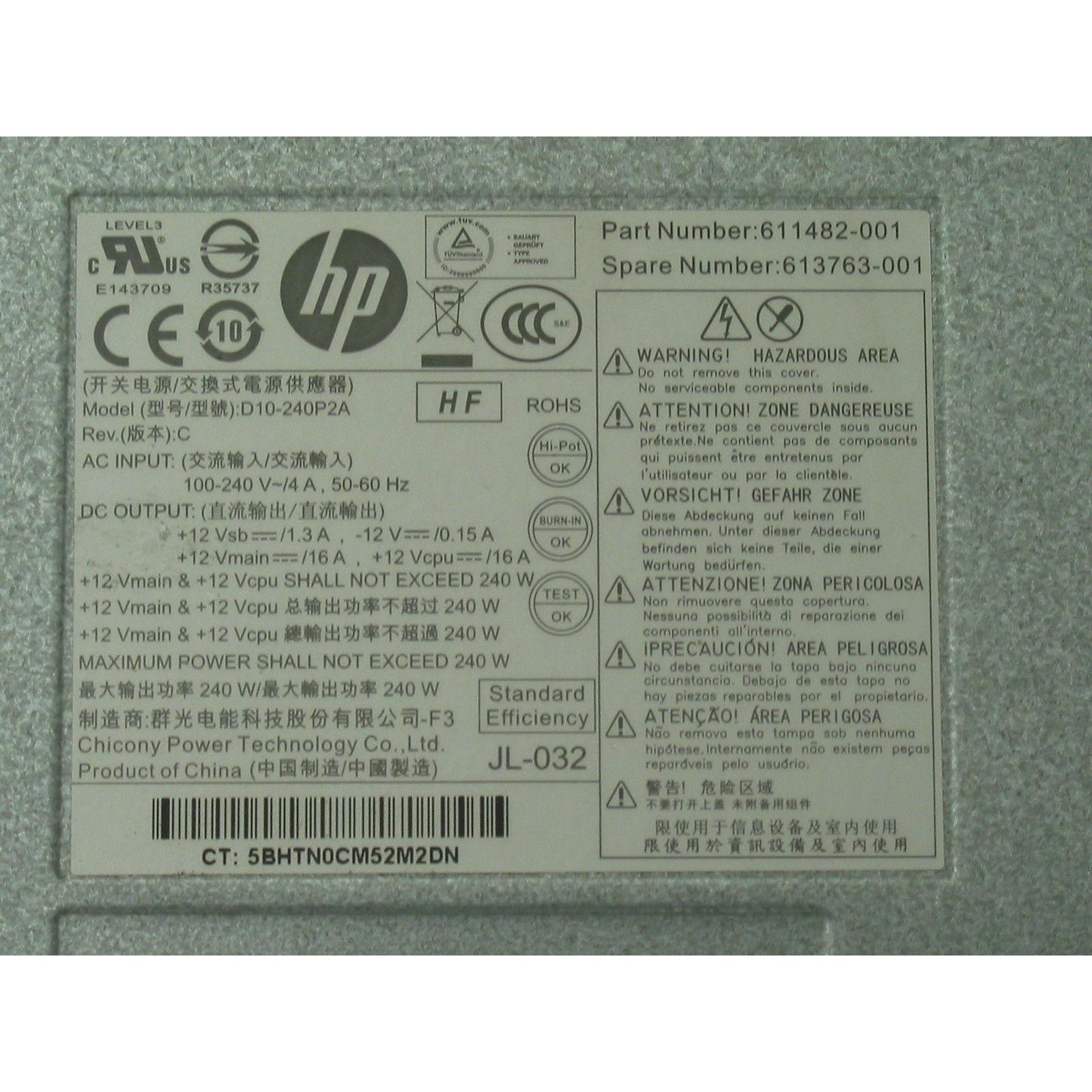 Fonte para HP Power Supply 611481-001 611482-001 240W Pro 6300 6305 Elite 8300 SFF DPS-240-FoxTI