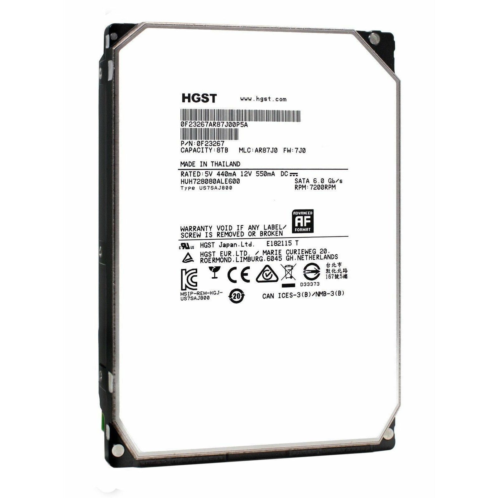 HGST Ultrastar He8 HUH728080ALE600 0F23267 8TB 7.2K SATA 6Gb/s 3.5" 128MB HDD - AloinfoUSA