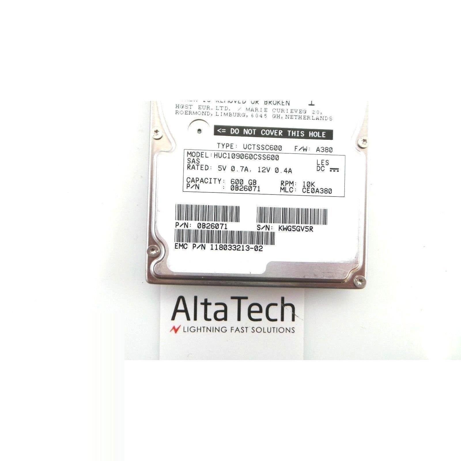 Hitachi 0B26071 HGST EMC VNX 600GB 10K SAS 2.5" 6G HDD 005050344 - AloinfoUSA