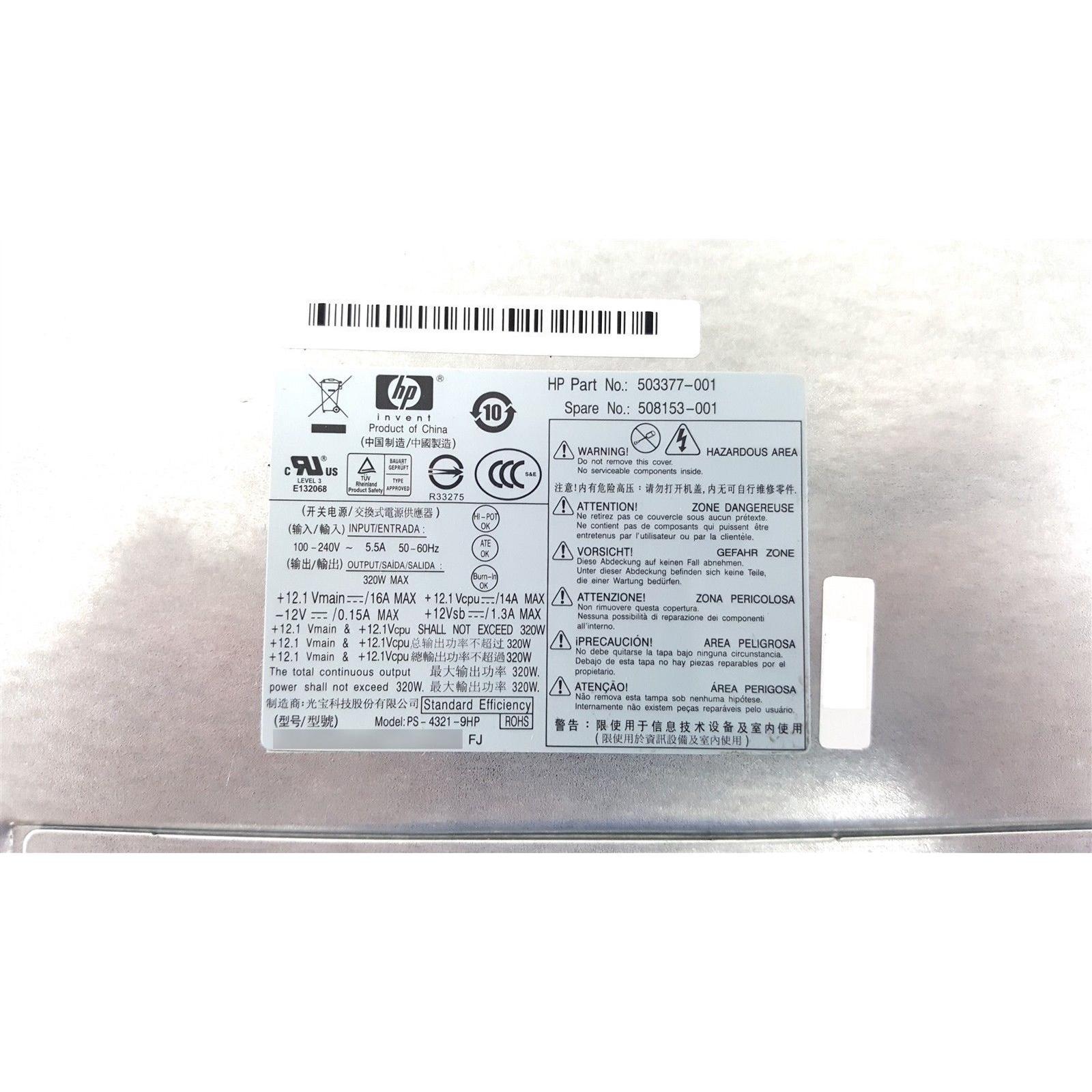 HP 320W Power Supply for HP Elite 8200 6005 6000 MT 503378-001 PS-4321-9HP Fuente - AloinfoUSA