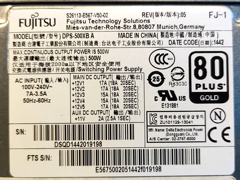 Fujitsu S26113-E567-V50-02 DPS-500XB A server power supply 500W fonte - AloTechInfoUSA