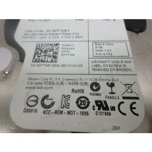 Disco Dell 3TB 6G 7.2K 3.5" SAS DPTW9 HDD Hard Drive WD3001FYYG-18SL3W0, 0DPTW9 - MFerraz Tecnologia