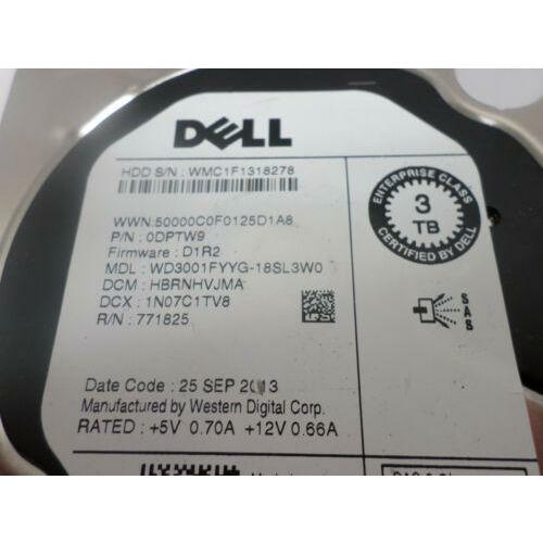 Disco Dell 3TB 6G 7.2K 3.5" SAS DPTW9 HDD Hard Drive WD3001FYYG-18SL3W0, 0DPTW9 - MFerraz Tecnologia