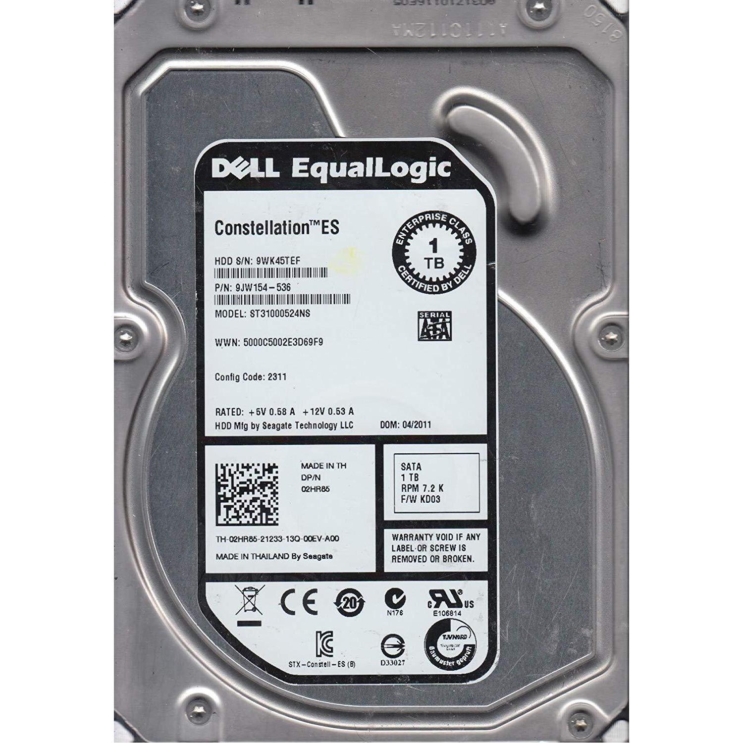 ST31000524NS, 9WK, KRATSG, PN 9JW154-536, FW KD03, Dell 1TB SATA 3.5 Hard Drive - AloinfoUSA