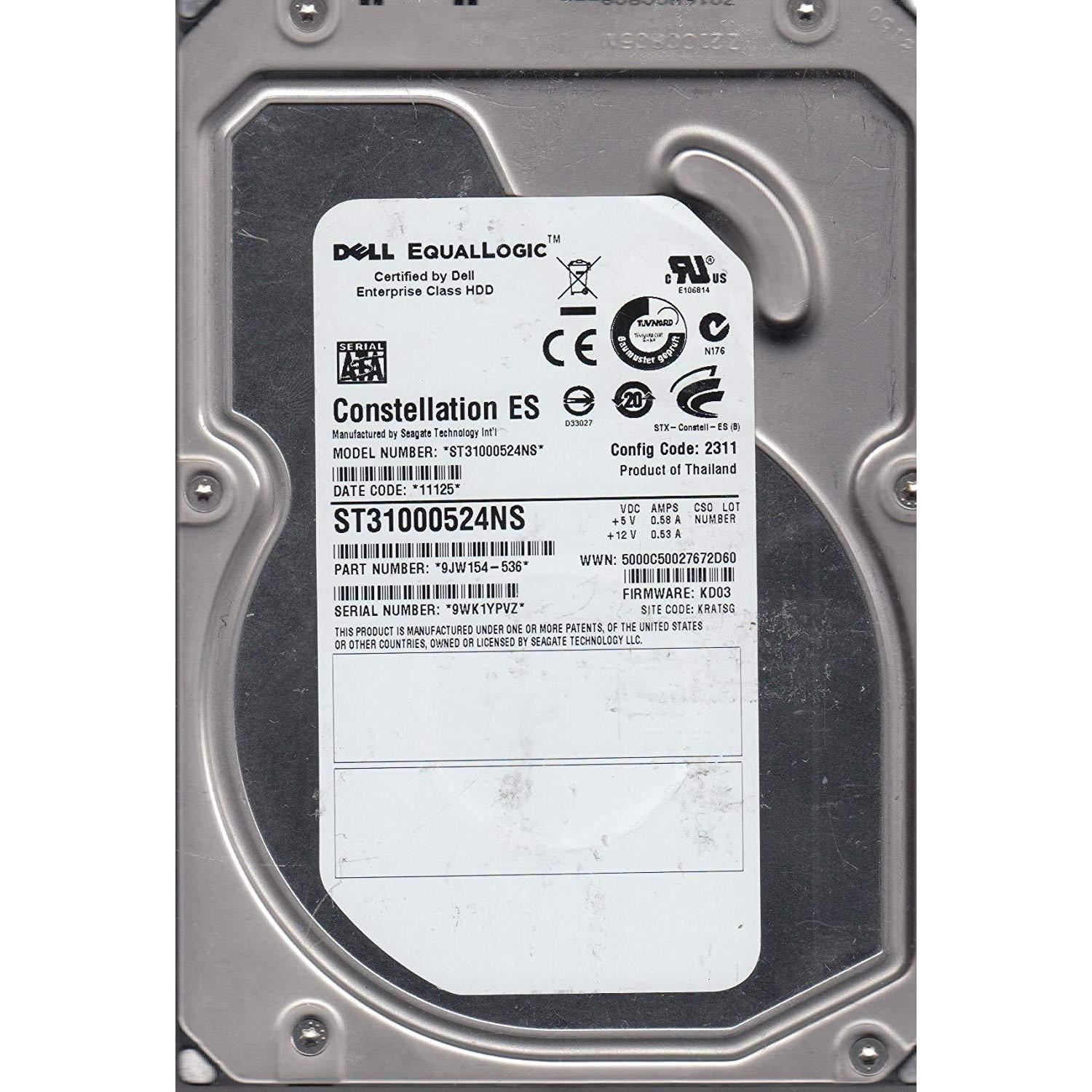 ST31000524NS, 9WK, KRATSG, PN 9JW154-536, FW KD03, Dell 1TB SATA 3.5 Hard Drive - AloinfoUSA
