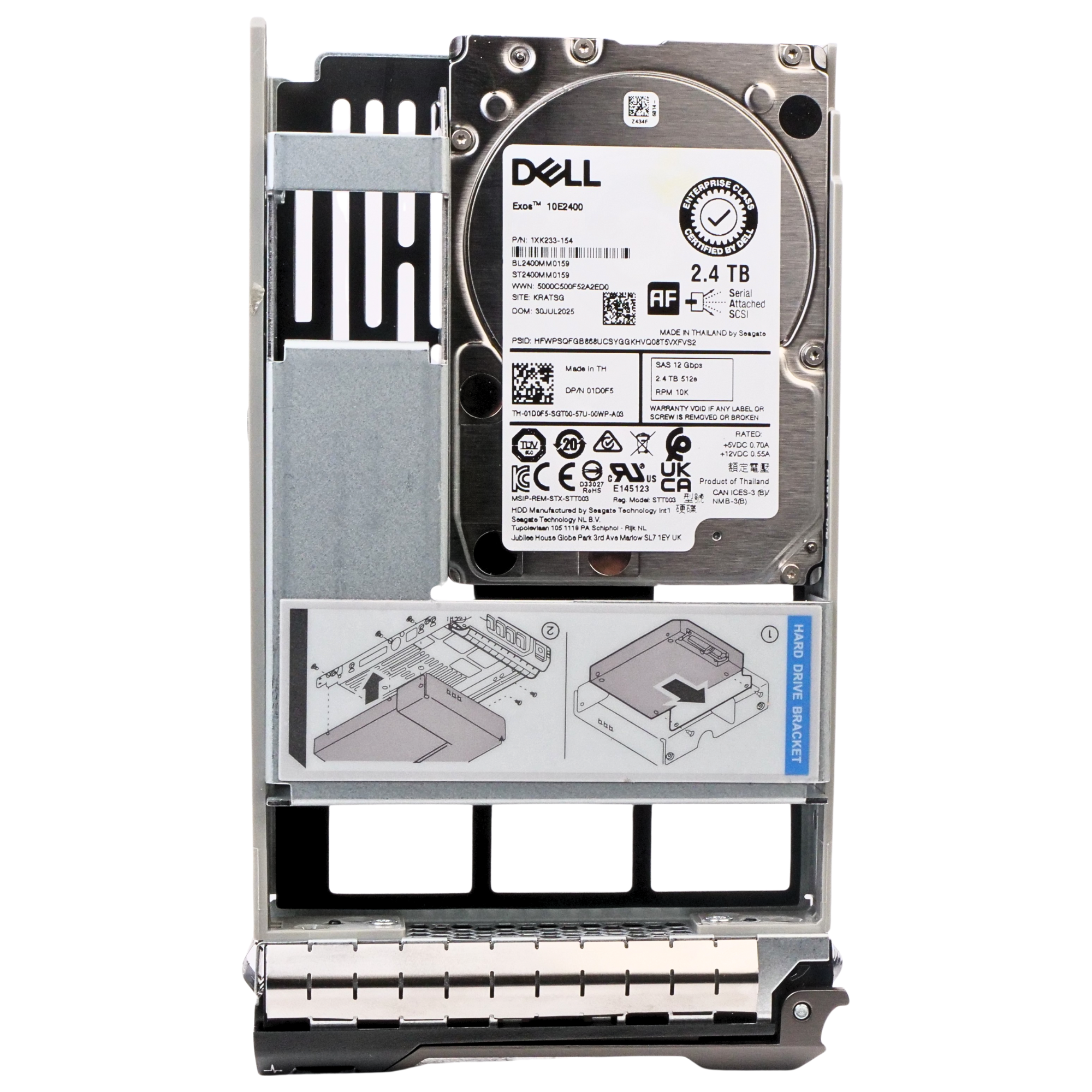 Dell G13 01D0F5 2.4TB 10K RPM SAS 12Gb/s 512e 256MB Hybrid 3.5in Refurbished HDD