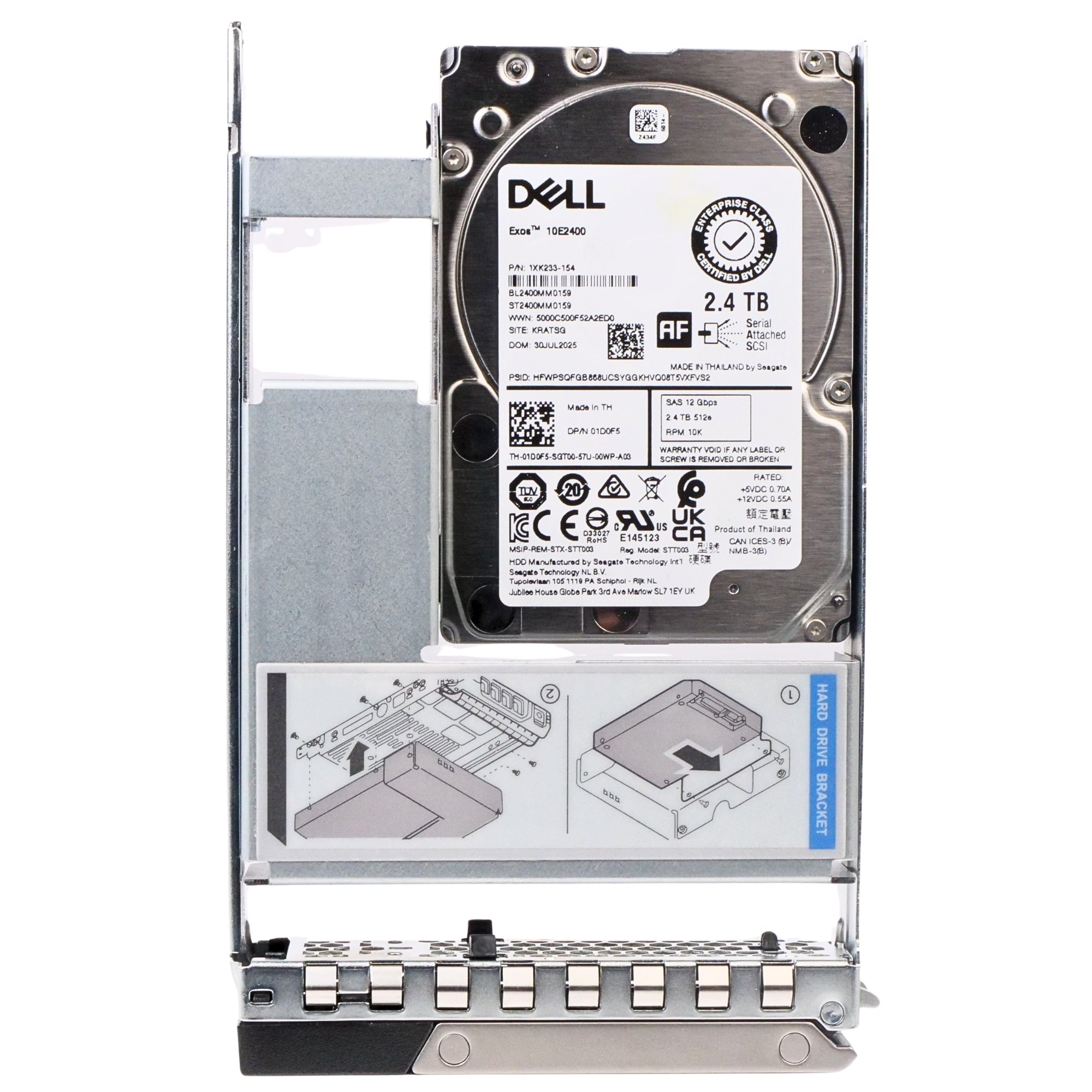 Dell G14 01D0F5 2.4TB 10K RPM SAS 12Gb/s 512e 256MB Hybrid 3.5in Recertified HDD