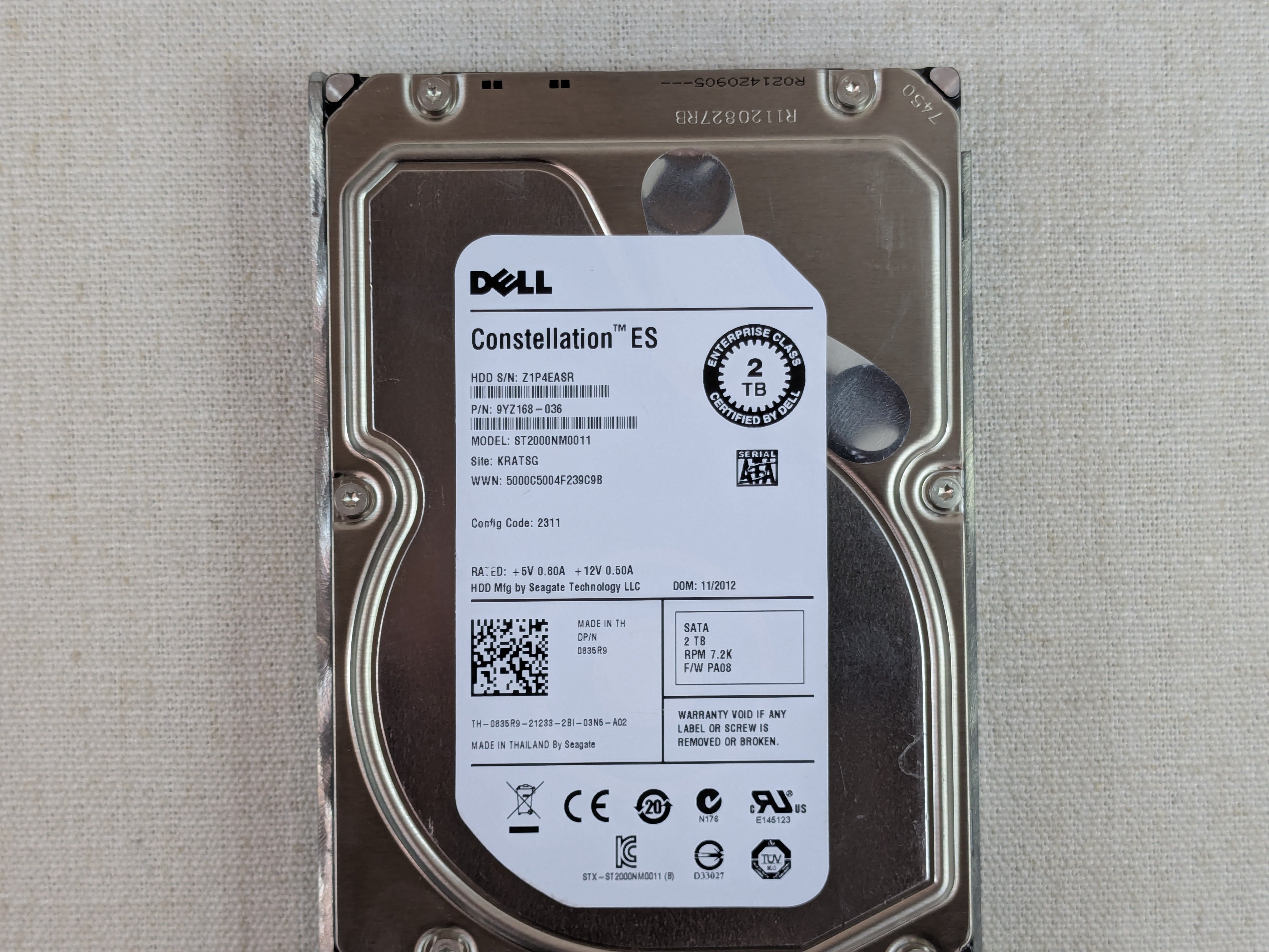 Dell 835R9 2TB 7.2k 6Gb/s 3.5" SATA Hard Drive Seagate ST2000NM0011
