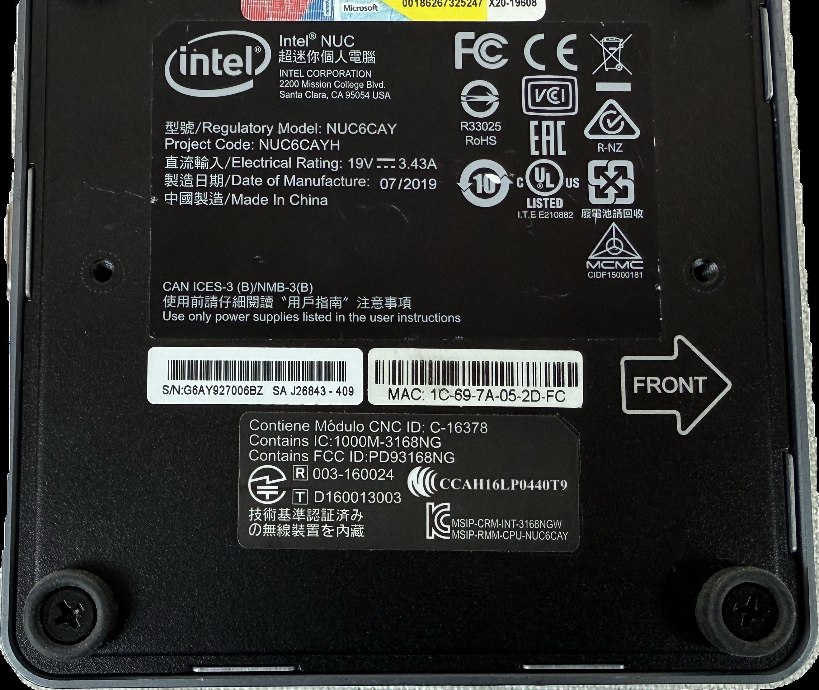 Lot of 10 Intel NUC Mini PC | NUC6CAY | Intel Celeron J3455 | No SSD, No adapter