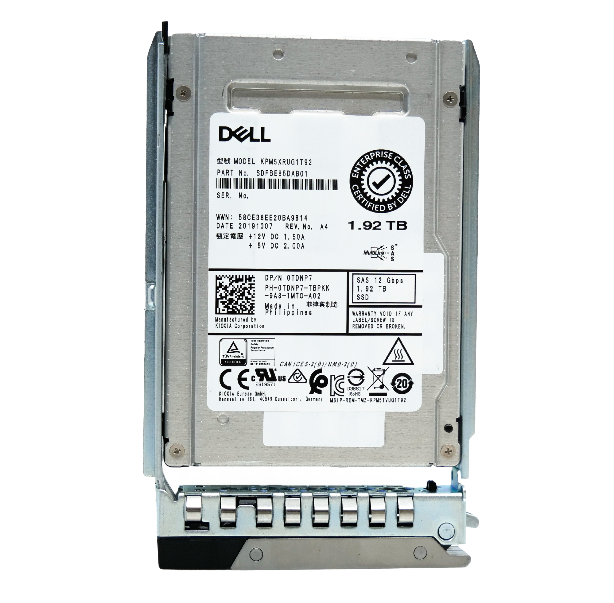 Dell G14 0TDNP7 1.92TB 1 DWPD SAS-3 12Gb/s Read Intensive 3D TLC 2.5in Refurbished Enterprise SSD