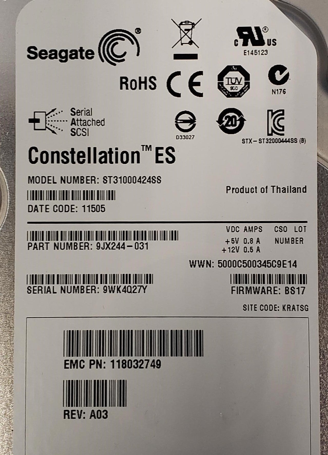 Lot of 16 Seagate Constellation ES 1TB 7.2K 3.5" SAS HDD ST31000424SS 9JX244-031