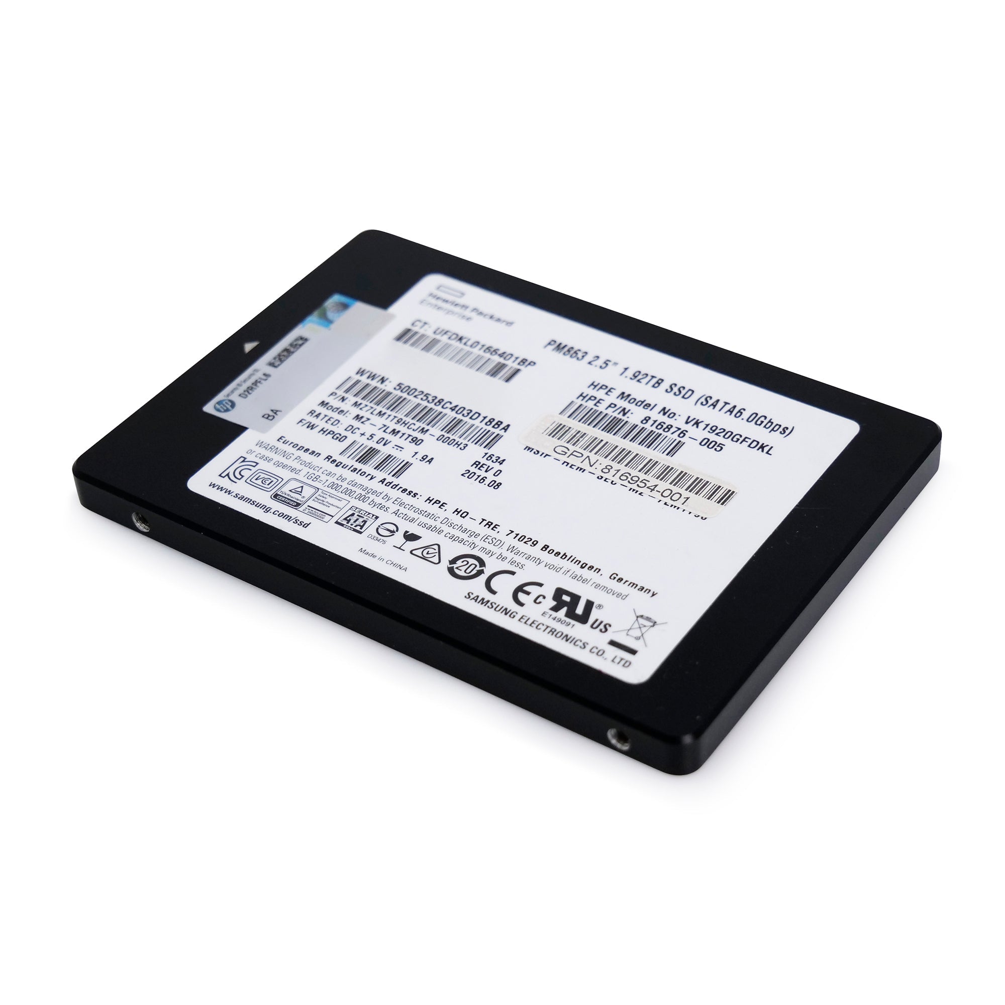 HP VK1920GFDKL 1.92TB SATA 6Gb/s 3D TLC 2.5in Refurbished SSD