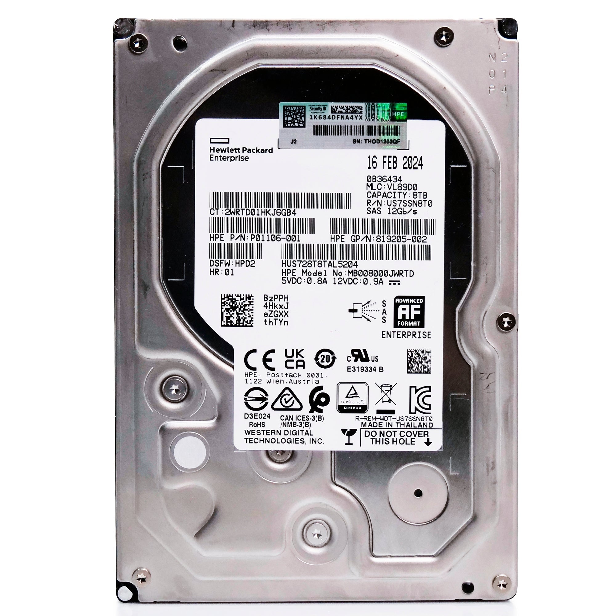 Western Digital/HP Ultrastar DC HC320 HUS728T8TAL5204 8TB 7.2K RPM SAS 12Gb/s 512e 3.5in Refurbished HDD