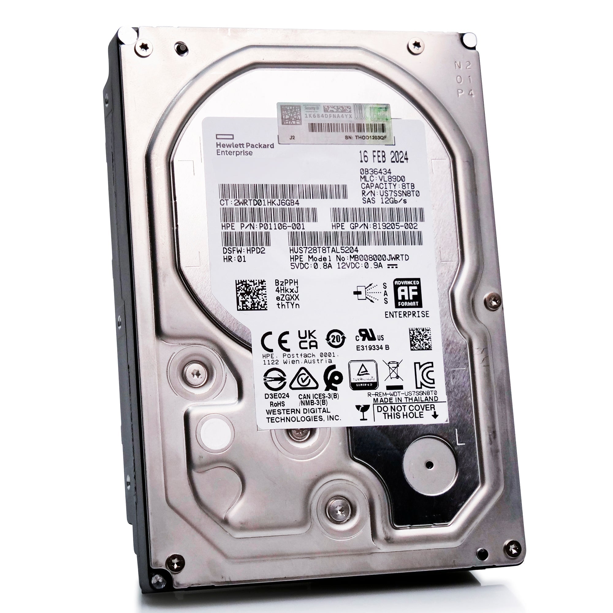 Western Digital/HP Ultrastar DC HC320 HUS728T8TAL5204 8TB 7.2K RPM SAS 12Gb/s 512e 3.5in Recertified Hard Drive