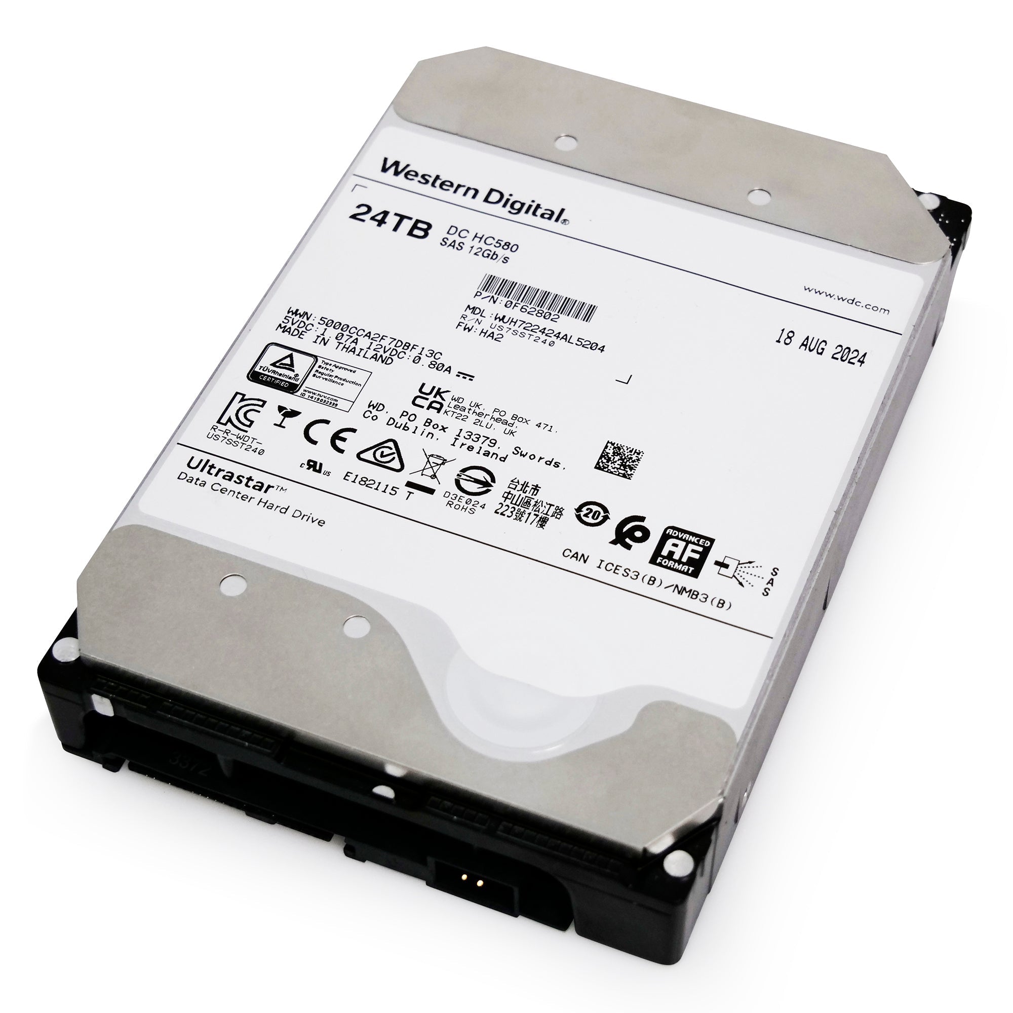 Western Digital Ultrastar DC HC580 WUH722424AL5204 0F62802 24TB 7.2K RPM SAS 12Gb/s 512e 3.5in Hard Drive