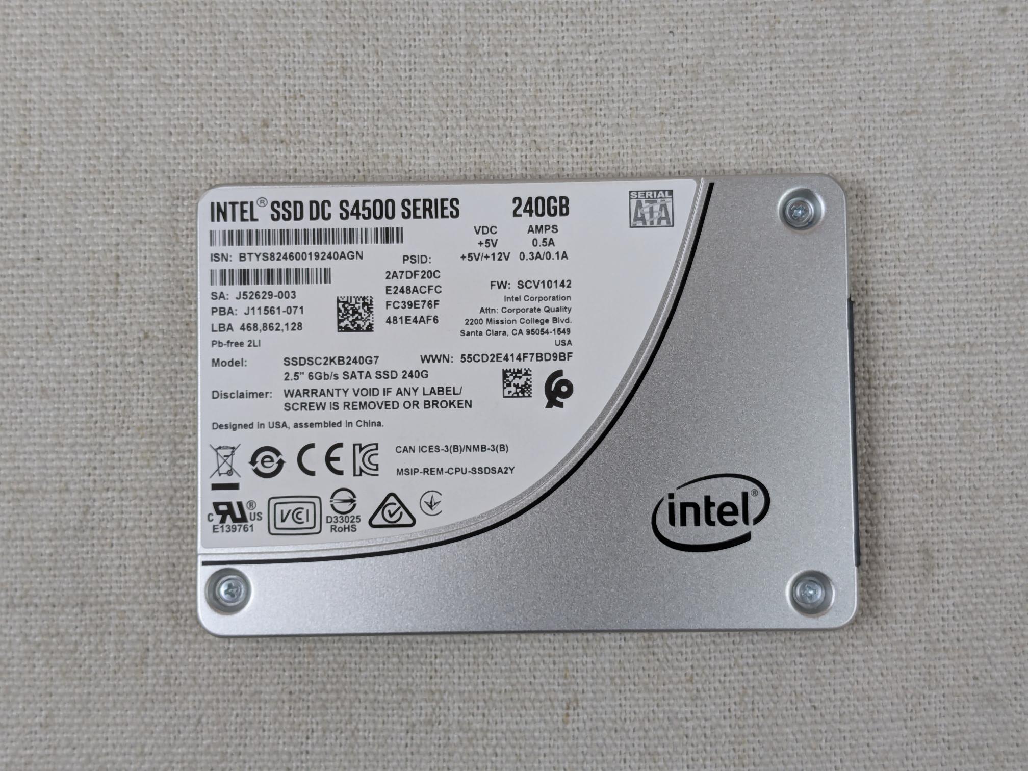 Intel SSDSC2KB240G7 DC S4500 Series 240GB 6Gb/s 2.5" SATA SSD TLC