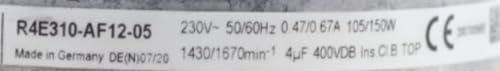 for R4E310-AF12-05 230V 0.47/0.67A 105/150W 1430/1670RPM Cooling Fan|B0DF5DGRZW