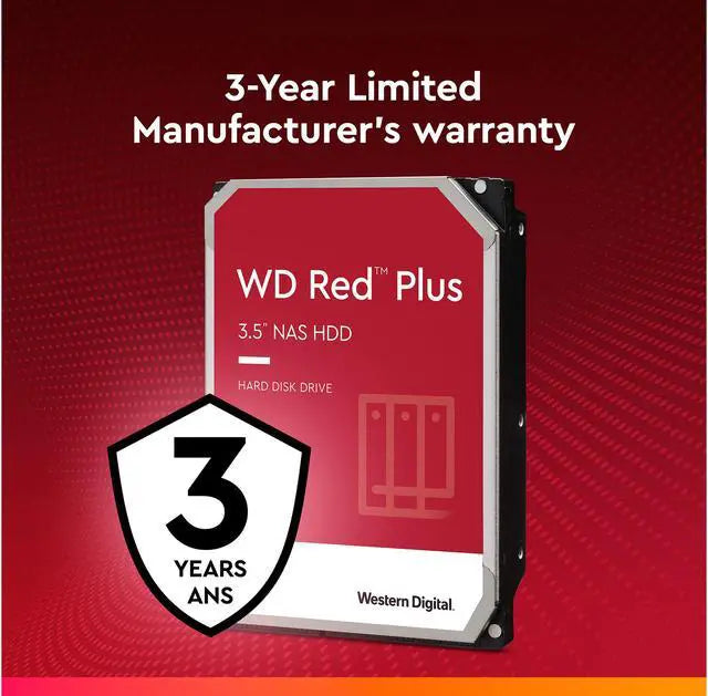 WD Red Plus 14TB NAS Hard Disk Drive - 5400 RPM Class SATA 6Gb/s, CMR, 512MB Cache, 3.5 Inch - WD140EFFX