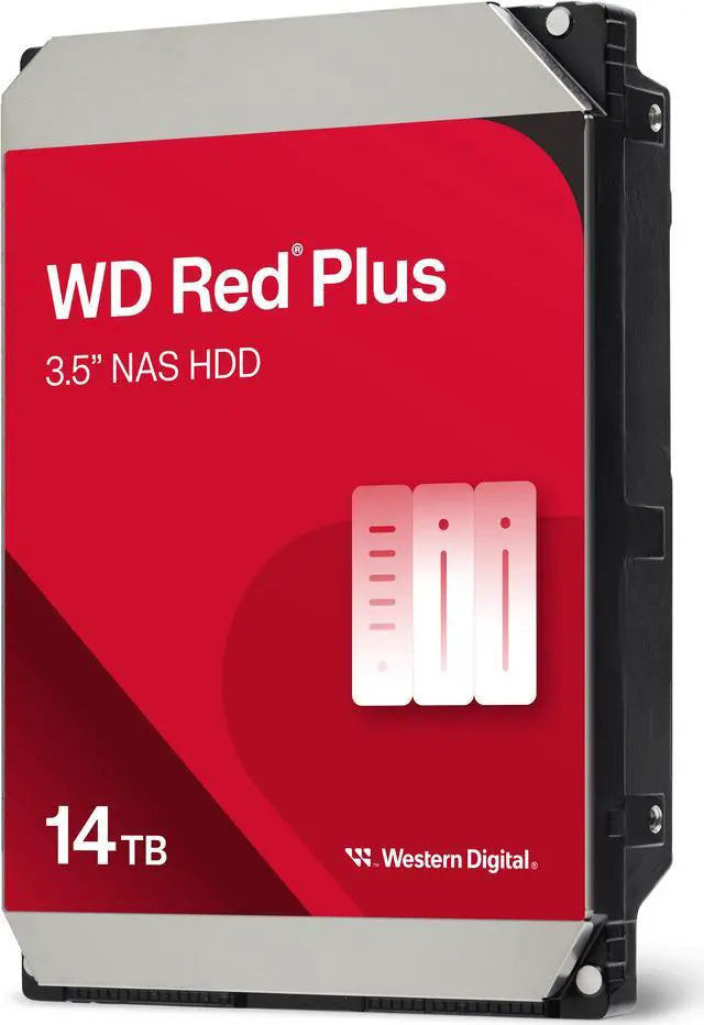 WD Red Plus 14TB NAS Hard Disk Drive - 7200 RPM Class SATA 6Gb/s, CMR, 512MB Cache, 3.5 Inch - WD140EFGX