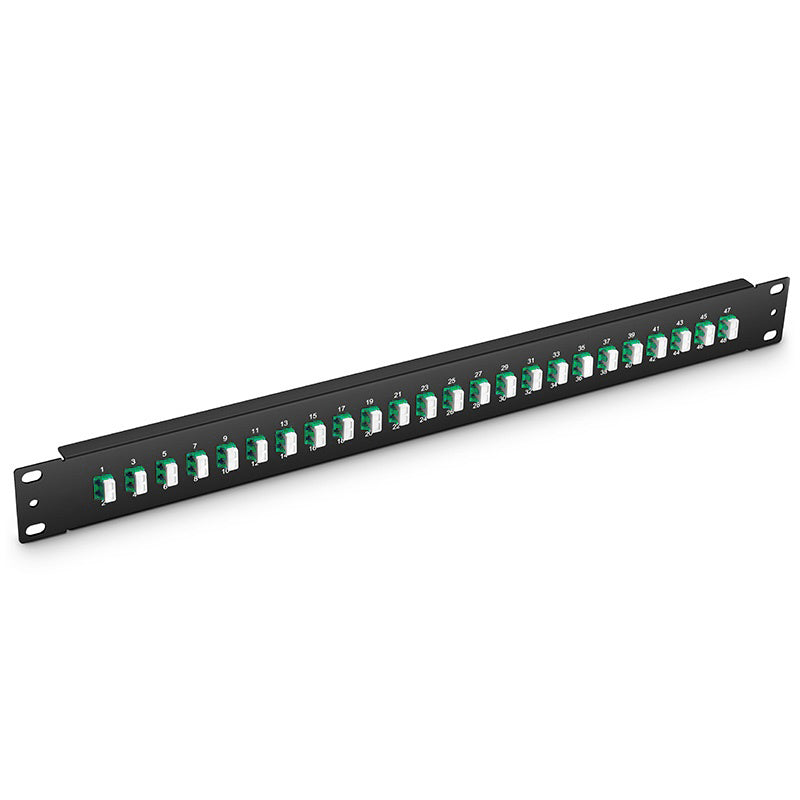 FHU 1U 19'' Fiber Adapter Panel, 48 Fibers OS2 Single Mode, 24x LC APC Duplex (Green) Adapter, Ceramic Sleeve