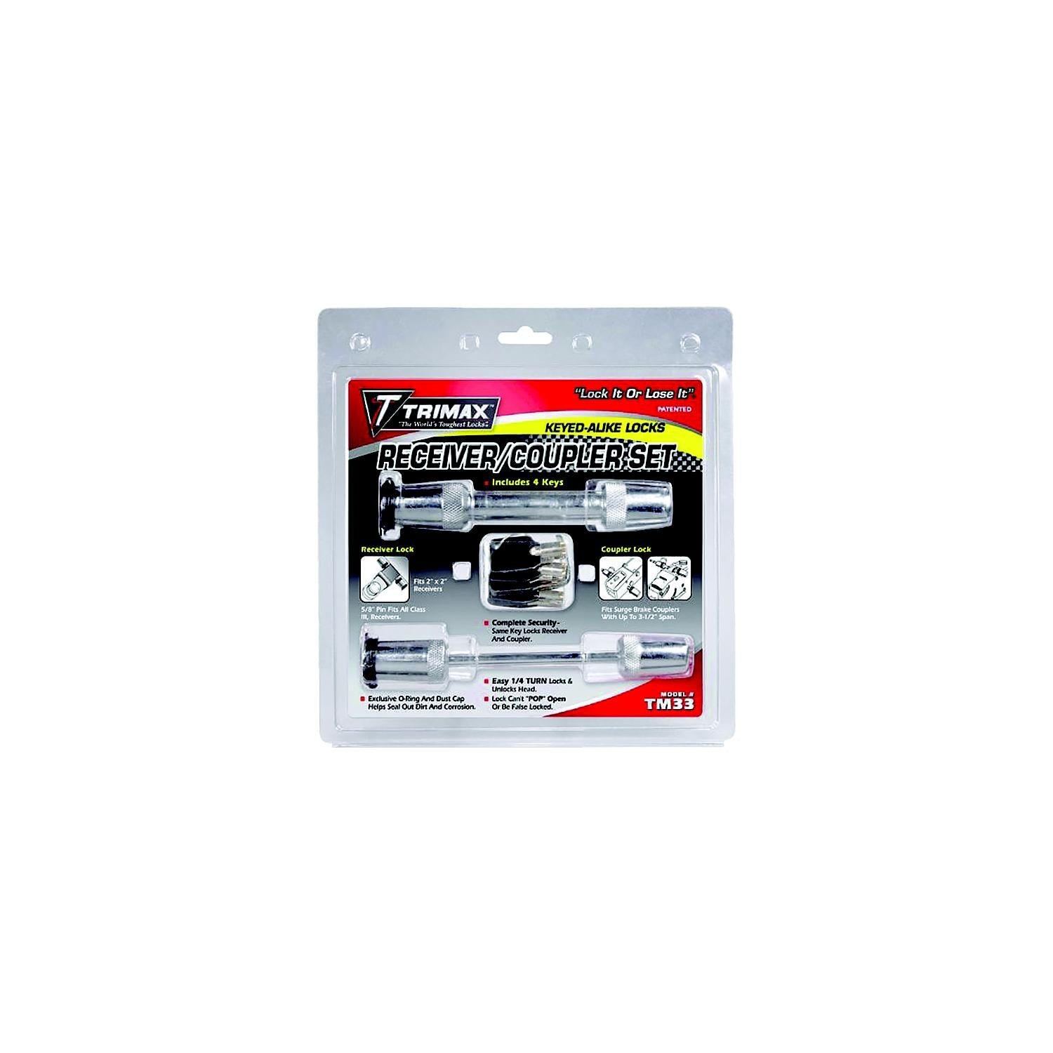 Trimax Locks TM33 Trimax Chrome T3 5/8" Receiver Lock & TC3 3 1/2" Span Coupler, Lock