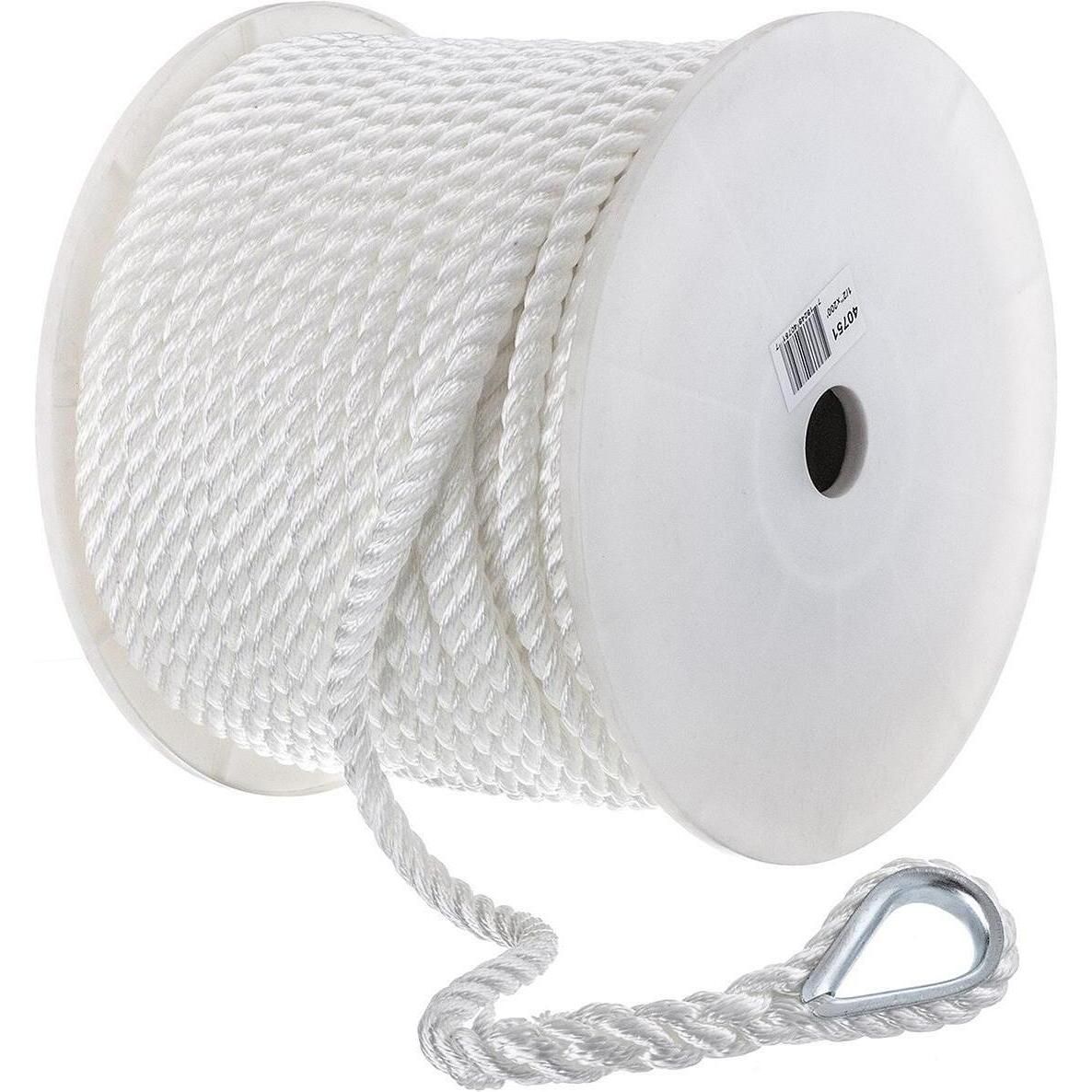 Seachoice 40751 3-Strand Twisted Nylon Anchor Line White, 1/2" x 200'