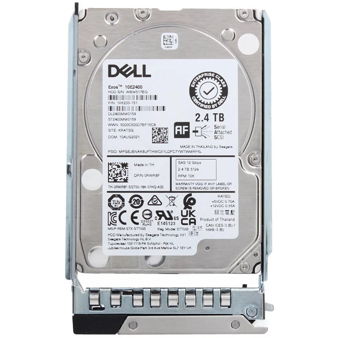 Dell 0RWR8F 2.4TB 10K SAS 12Gbps 512e 2.5" Hot Plug Hard Drive with Tray