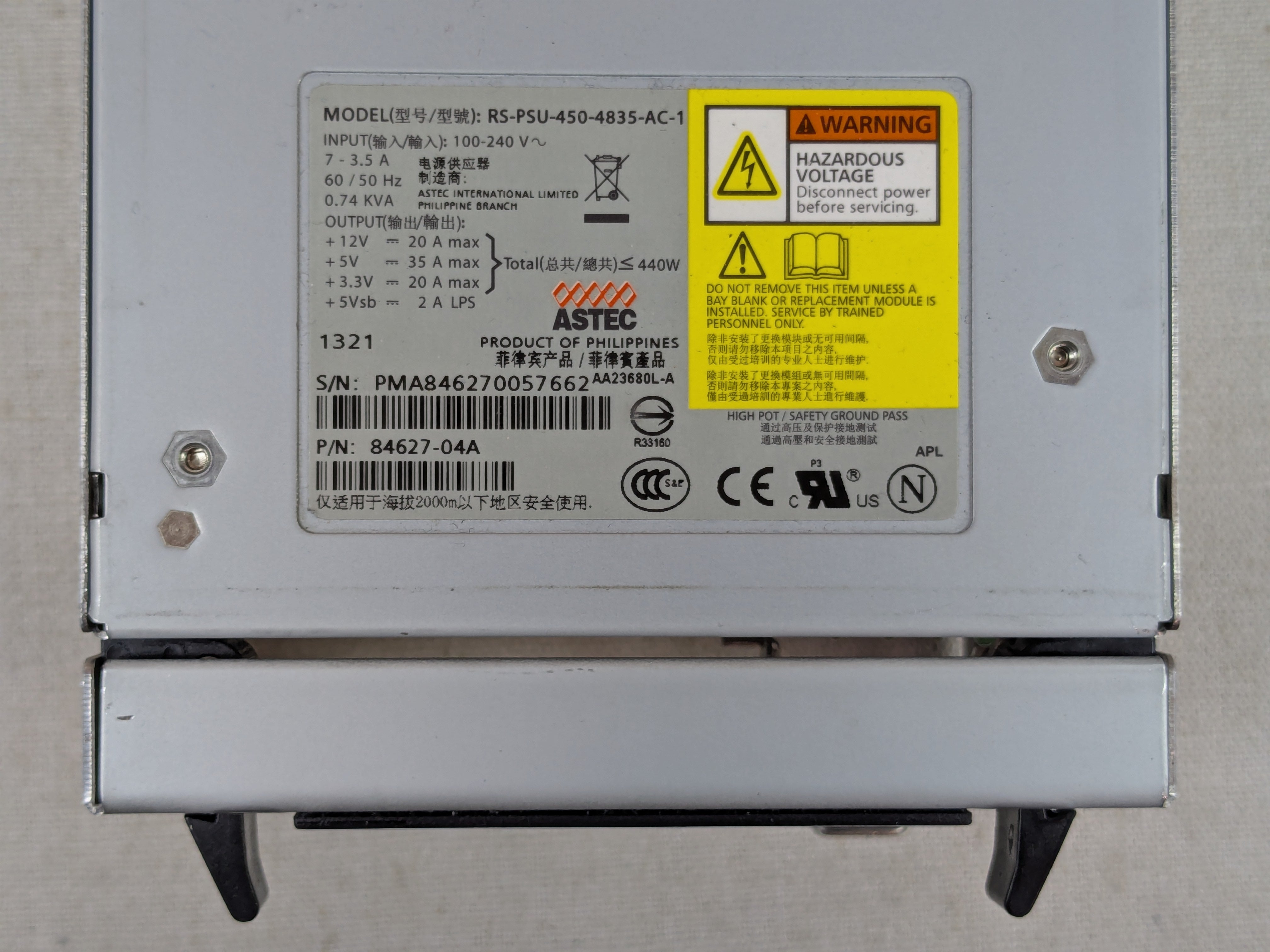 Dell 30FFX EqualLogic 440W Power Supply Module PS5500 PS6500 PS6510