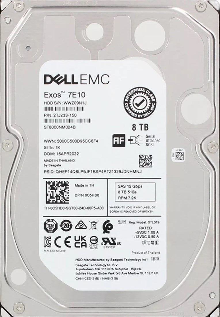 Seagate Exos 7E10 8TB 512e SAS-12Gb/s 7.2K RPM 3.5-inch Internal HDD Dell OEM