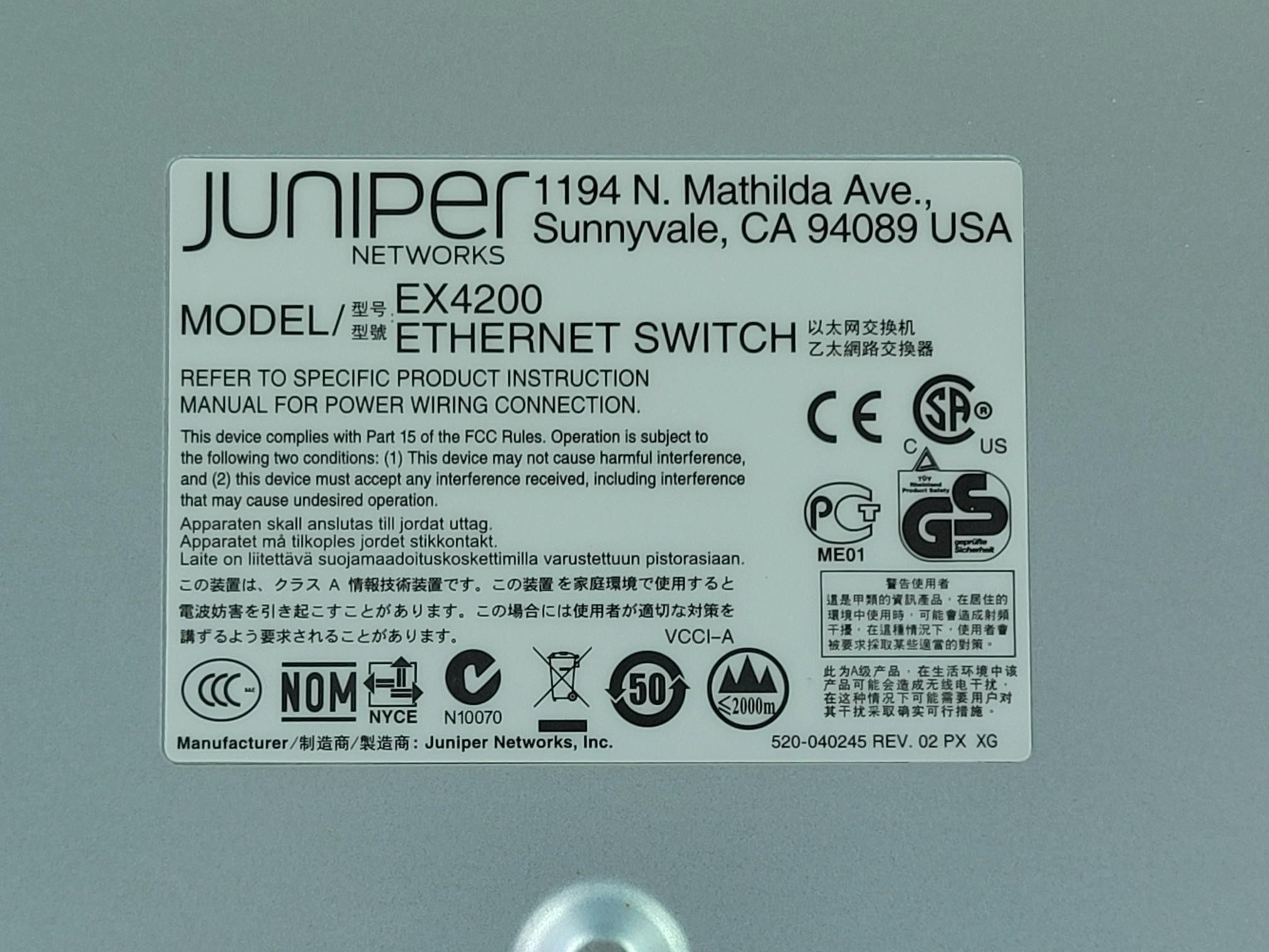 Juniper EX4200-24PX 24 Port PoE Gigabit Ethernet Switch EX-UM-4SFP No PSU