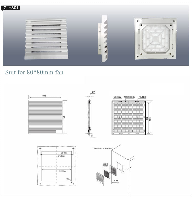 PC Dust Filter Exhaust Fan Air Filter IP44 (Fan Not Included)