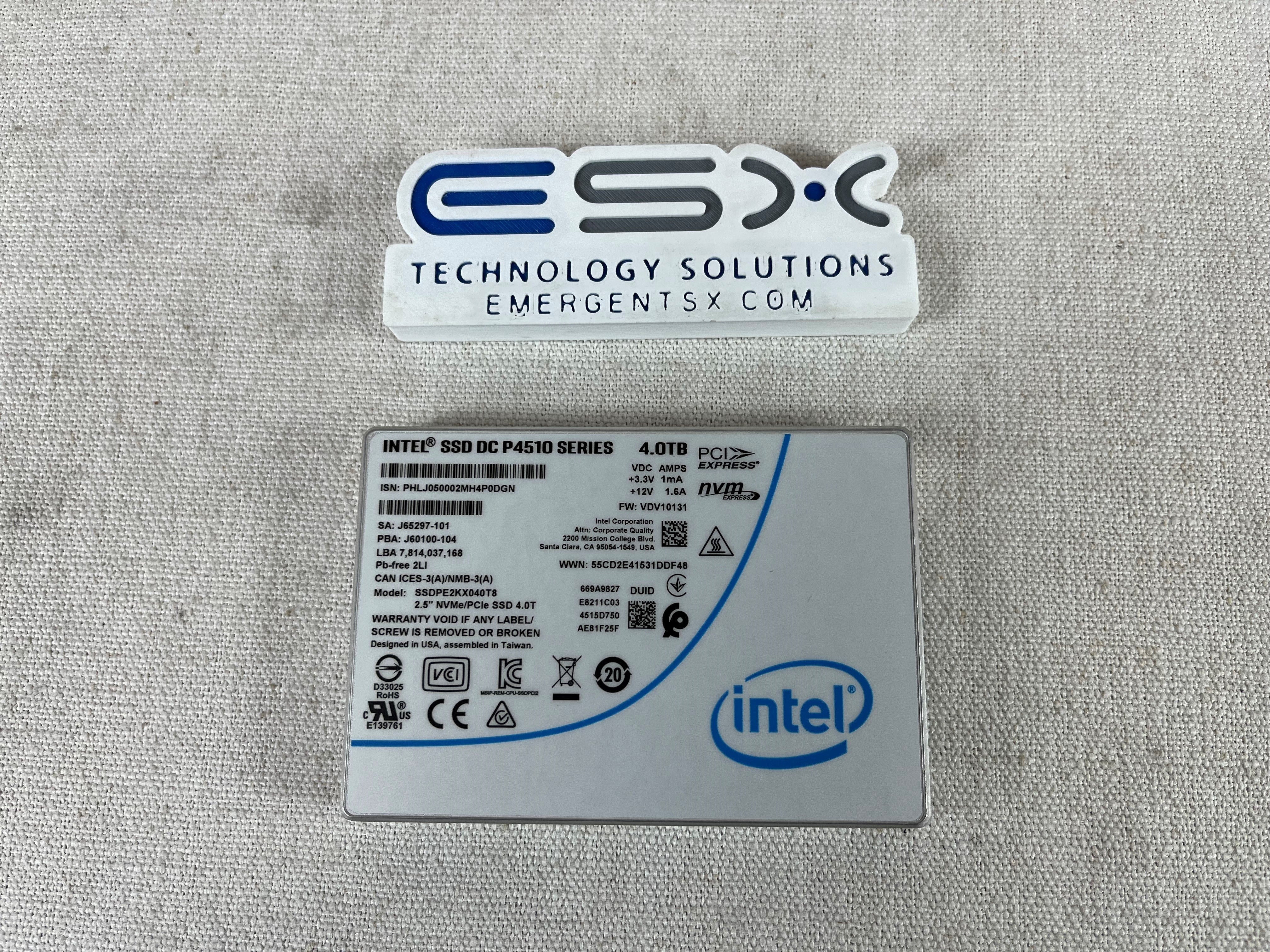 INTEL 4TB 2.5" NVMe U.2 P4510 Series SSD SSDPE2KX040T8