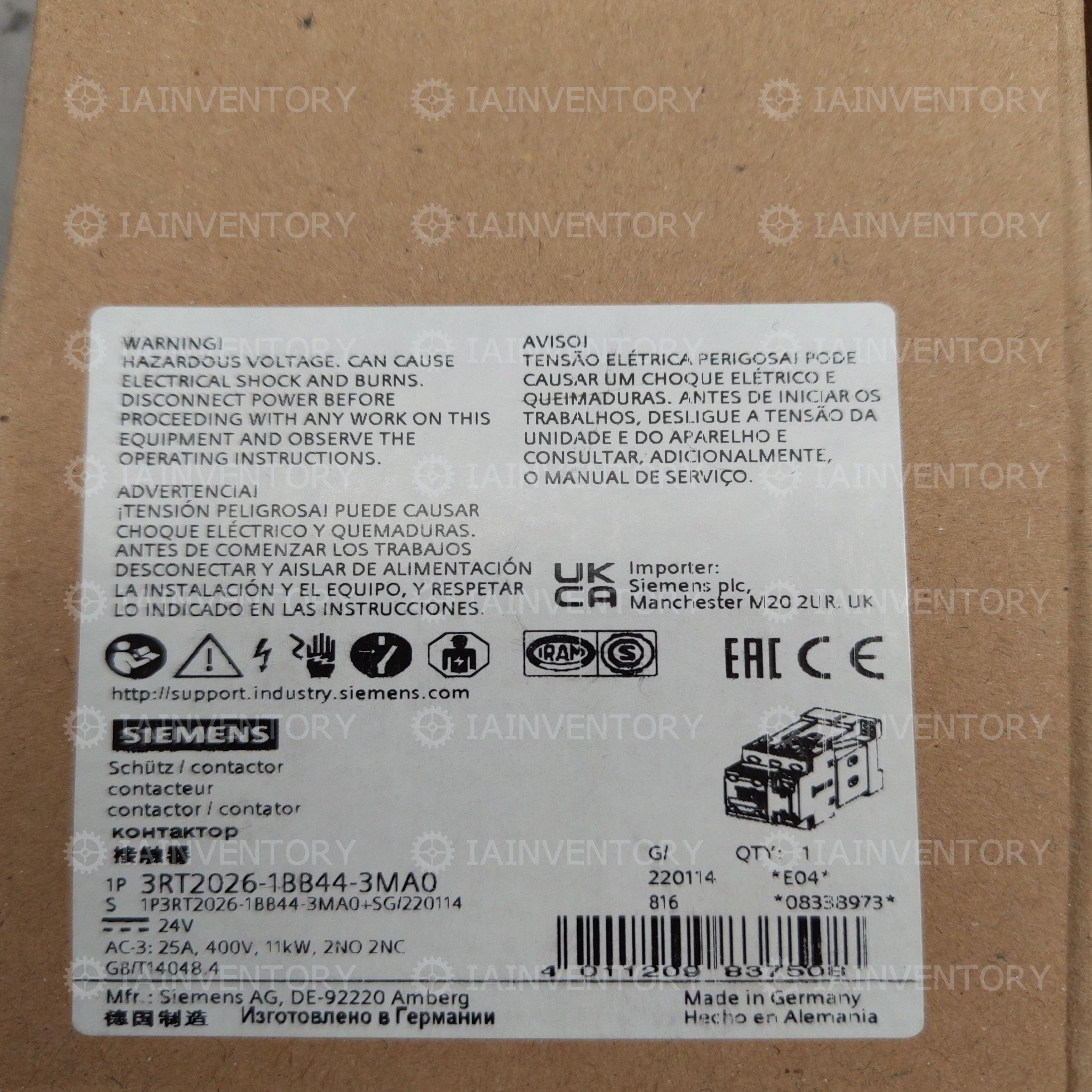 SIEMENS Contactor 3RT2026-1B44-3MA0