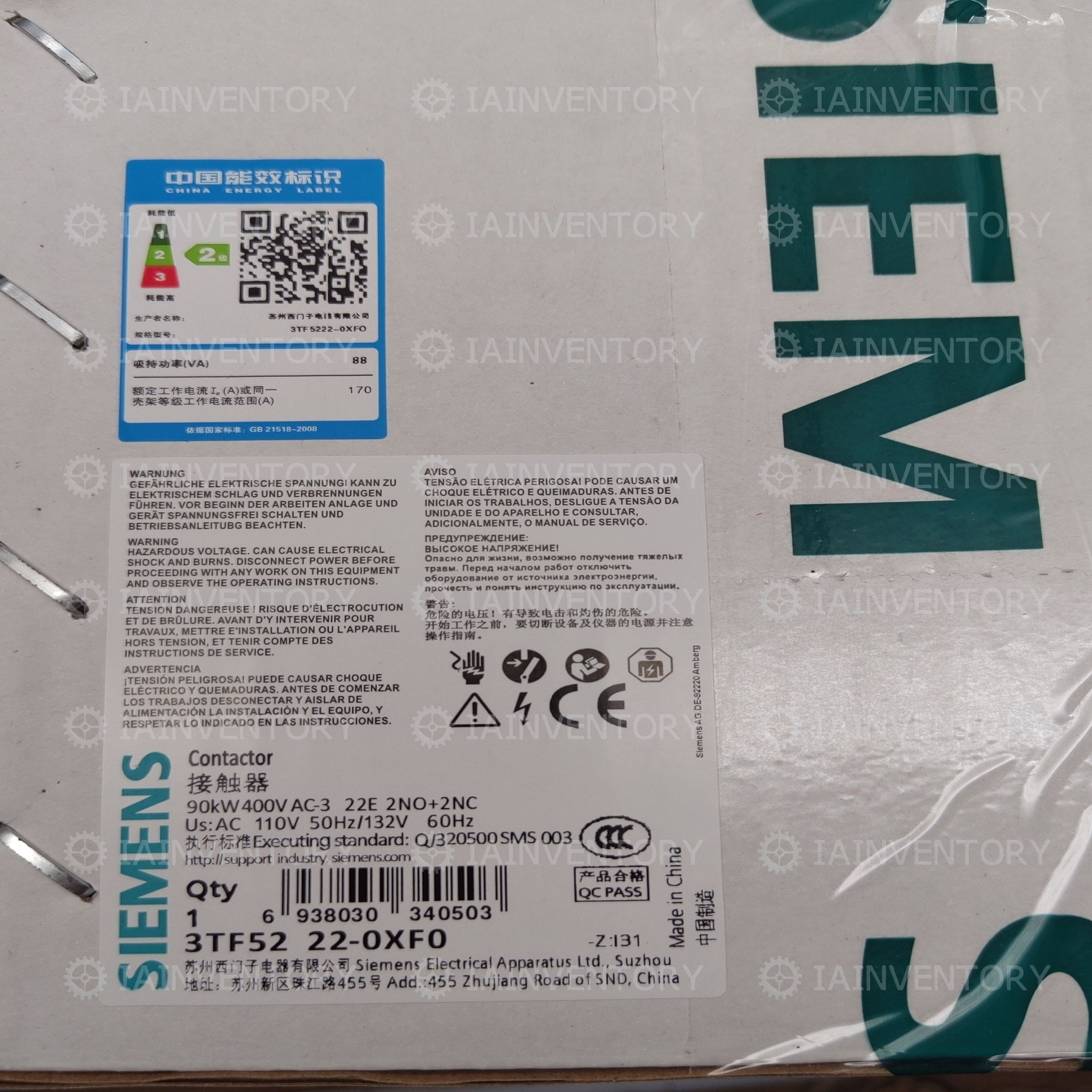 SIEMENS Contactor 3TF5222-0XF0 AC110V