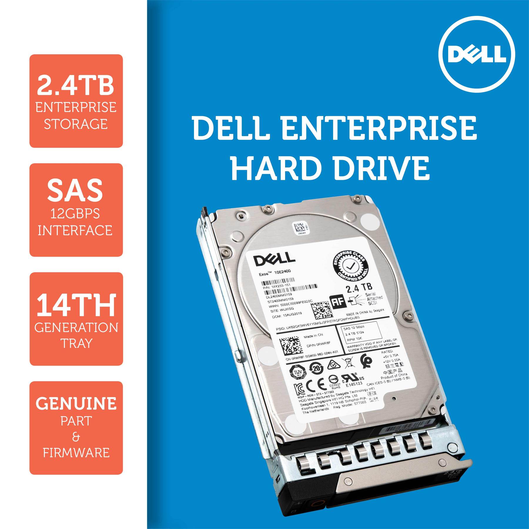 Dell G14 400-AUTO 2.4TB 10K RPM SAS 12Gb/s 512e 2.5" Hard Drive