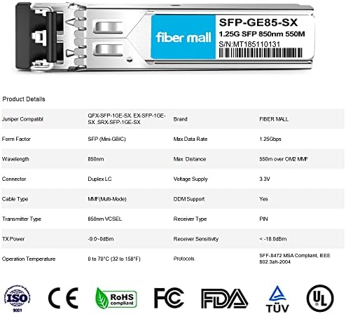 1G SFP SX for Cisco LC-SX-MMD GLC-SX-MM SFP-GE-S Ubiquiti unifi UF-MM-1G Netgear AGM731F D-Link DEM-311GT ZTE SFP-GE-M500 Extreme MGBIC-LC01 1000BASE-SX SFP 850nm 550m DOM Transceiver Module…|B0899NTT14