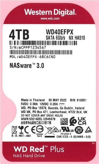 Western Digital 4TB WD Red Plus NAS Internal Hard Drive HDD - 5400 RPM, SATA 6 Gb/s, CMR, 256 MB Cache, 3.5" -WD40EFPX|B0BDXSK2K7