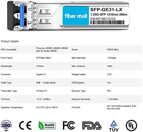 1G SFP SX for Cisco LC-SX-MMD GLC-SX-MM SFP-GE-S Ubiquiti unifi UF-MM-1G Netgear AGM731F D-Link DEM-311GT ZTE SFP-GE-M500 Extreme MGBIC-LC01 1000BASE-SX SFP 850nm 550m DOM Transceiver Module…|B0899NTT14