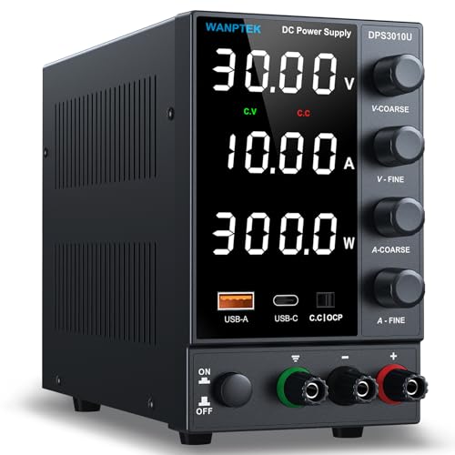 DC Power Supply Variable 0-30V 0-10A, Adjustable Switching Regulated Bench Power Supplies with Encoder Coarse & Fine Knob, 3.6A USB & Type-C Quick-Charge, OCP Overcurrent Protection