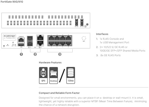 Fortinet FortiGate - 90G Next Generation Firewall (NGFW) | 8X GE RJ45, 2X 10GE RJ45/SFP+ Ports (Appliance Only, No Subscription) (FG-90G)|B0CFG25KLL