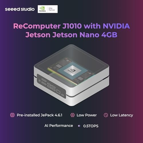 Seeed studio NVIDIA Jetson Nano Edge AI Device - reComputer J1010 Kit, Aluminium Case, Pre-Installed Jetpack System. Mini PC with 0.5 TFLOPs (FP16, Power Supply NOT Included