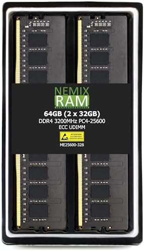 NEMIX RAM 128GB (4X32GB DDR4 3200MHZ PC4-25600 2Rx8 1.2V CL22 288-PIN ECC Unbuffered UDIMM KIT Compatible with Dell PowerEdge R350 Rack Server