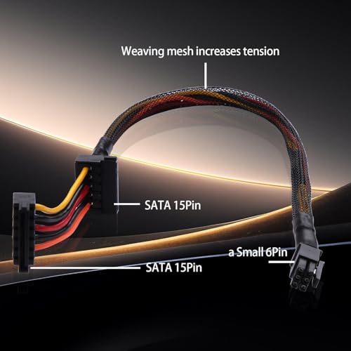 ELFJMZP Small 6Pin to Dual SATA 15Pin Power Cable for Dell Vostro (3650/3653/3655/3252/V3668/3268/3660/3250) & Inspiron Desktops, 18AWG Pure Copper, 37cm Length, 6cm SATA Spacing - SSD Expansion|B0FRN521J9