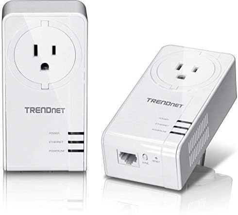 TRENDnet Powerline 1300 AV2 Adapter with Built-in Outlet Adapter Kit, Includes 2 x TPL-423E Adapters, IEEE 1905.1 & IEEE 1901, Gigabit Port, Range Up to 300m (984 ft, White, TPL-423E2K