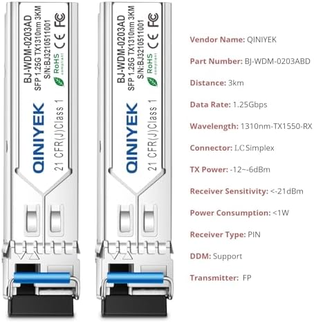 A Pair 10G BIDI SFP+ Single Mode Fiber Module, 10Gb SFP+ LC LR 1270nm 1330nm, Bidi Gbic for Cisco SFP-10G-BXD-I (1330nm-TX/1270nm-RX) / SFP-10G-BXU-I (1270nm-TX/1330nm-RX),10~20KM, with DOM|B0CYC6P6KF